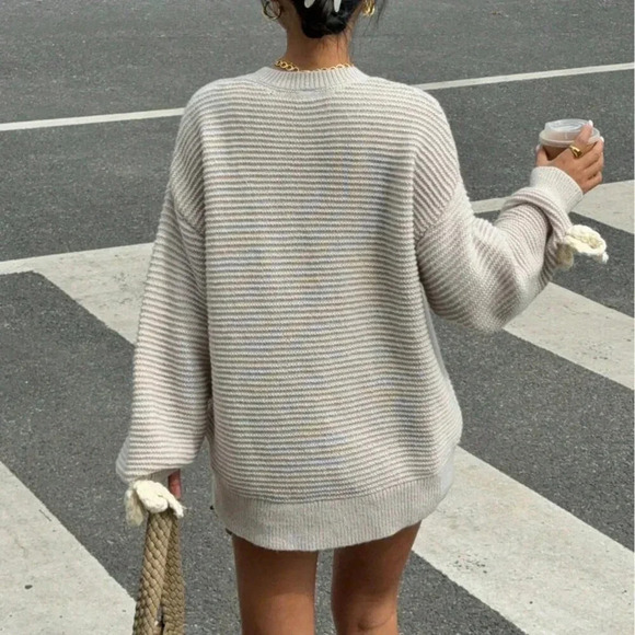 Apricot Casual Women's Oversized Bow Sweater Long Sleeve Plush Sweater - Picture 2 of 5